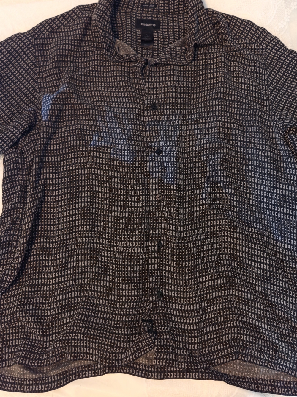 Claiborne Black Geometric Print Men’s Button-Down Shirt